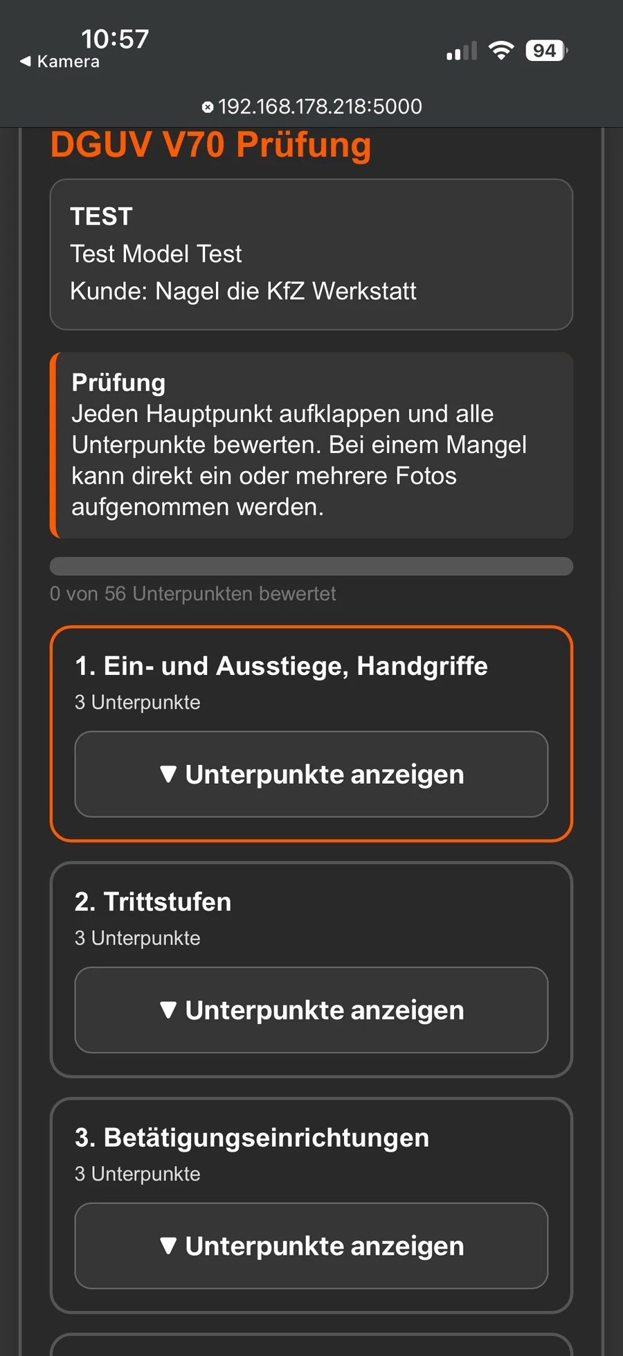 Mobile DGUV V70 Prüfung – Prüfpunkte auf dem Smartphone